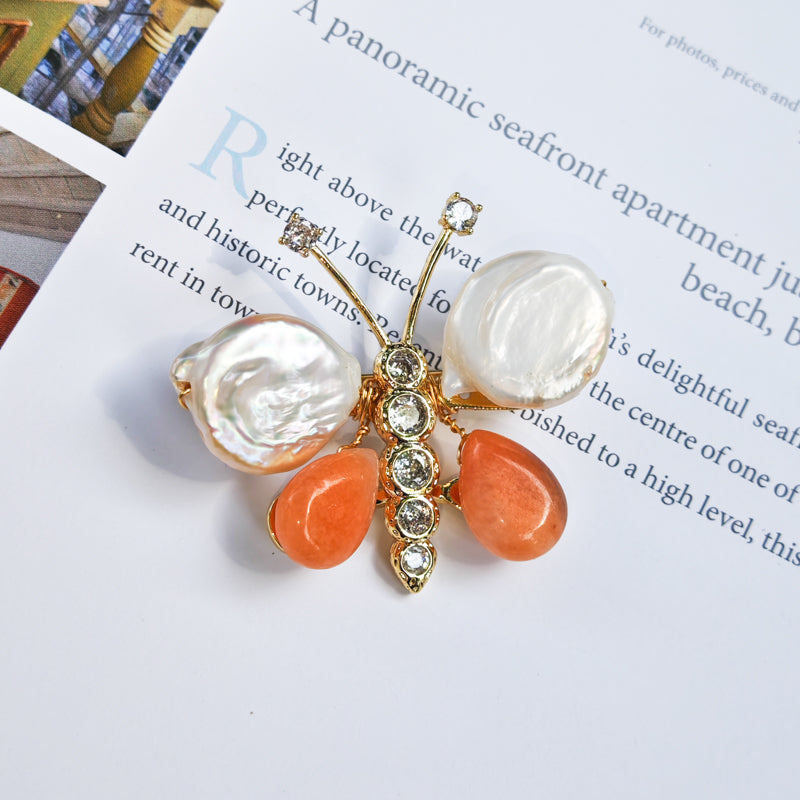 S2335B1 Pearl butterfly Brooch Scarf Buckle fine handmade gifts