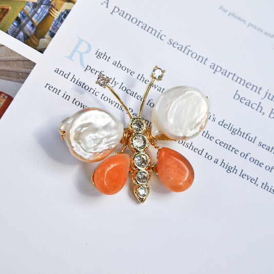 S2335B1 Pearl butterfly Brooch Scarf Buckle fine handmade gifts