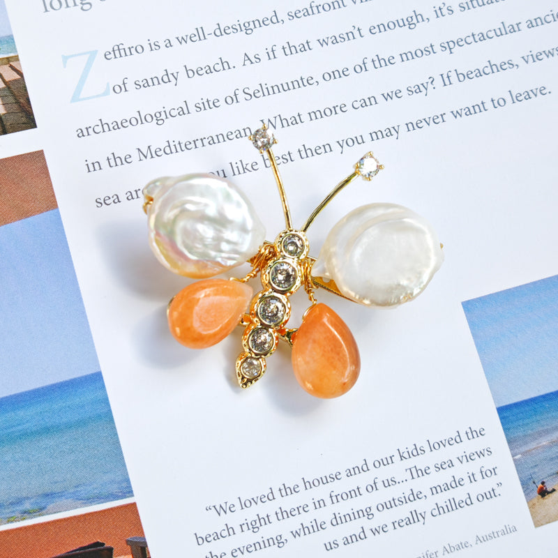 S2335B1 Pearl butterfly Brooch Scarf Buckle fine handmade gifts