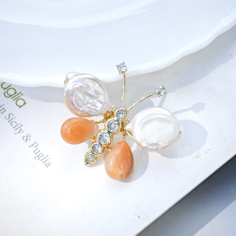 S2335B1 Pearl butterfly Brooch Scarf Buckle fine handmade gifts