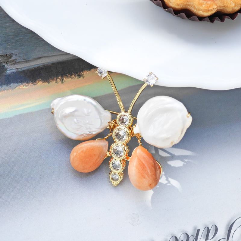 S2335B1 Pearl butterfly Brooch Scarf Buckle fine handmade gifts