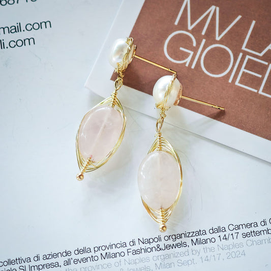 S4639E1 Pearl Pure Rose Quartz Earrings Stud Ear Accessories fine handmade gifts