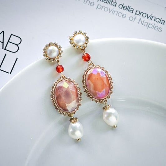 S4648E1 Pearl Pure Quartzite Long  Earings Stud Ear Accessories fine handmade gifts