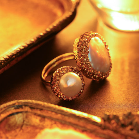 S2004R1 Pearl adjustable one-size-fits-all engagement rings fine handmade gifts