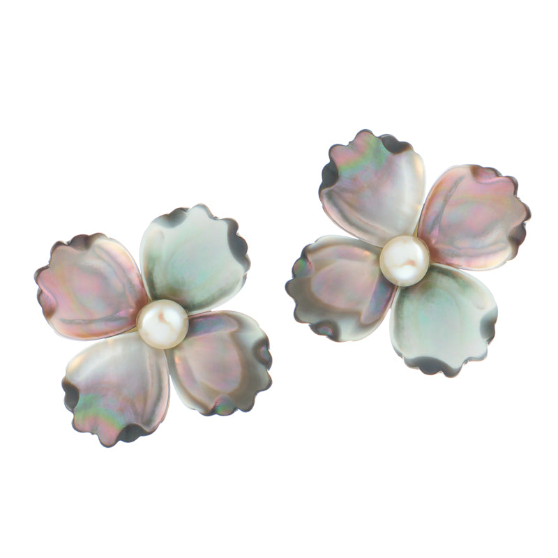 S4495E1  Pearl Flower  Earrings Stud Ear Accessories fine handmade gifts