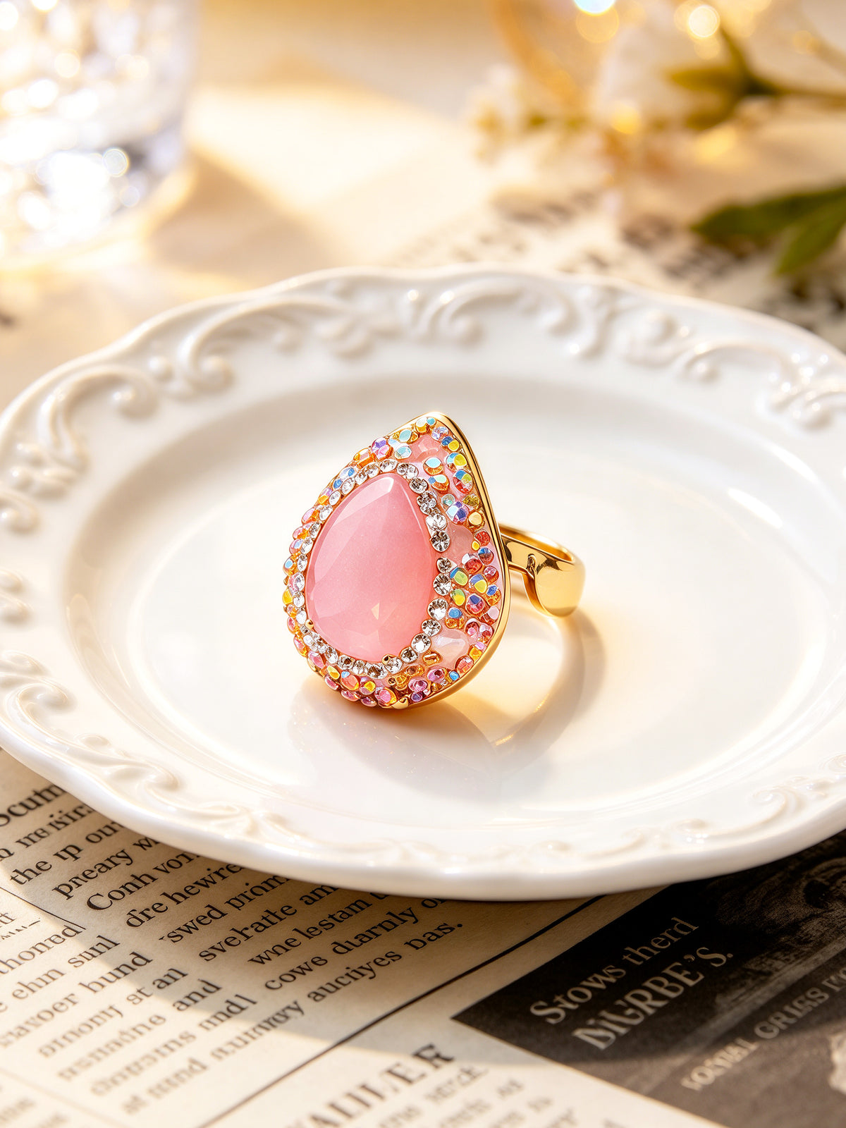 S0424M1 Pink Teardrop ring