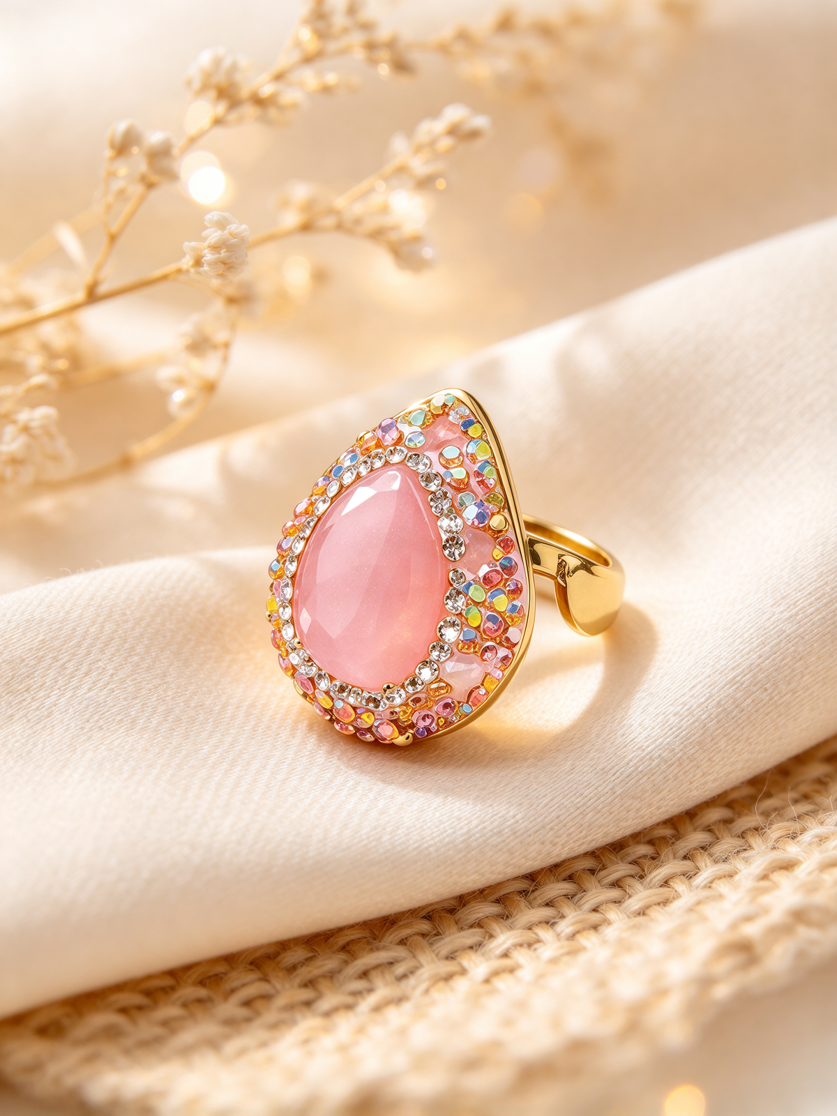 S0424M1 Pink Teardrop ring