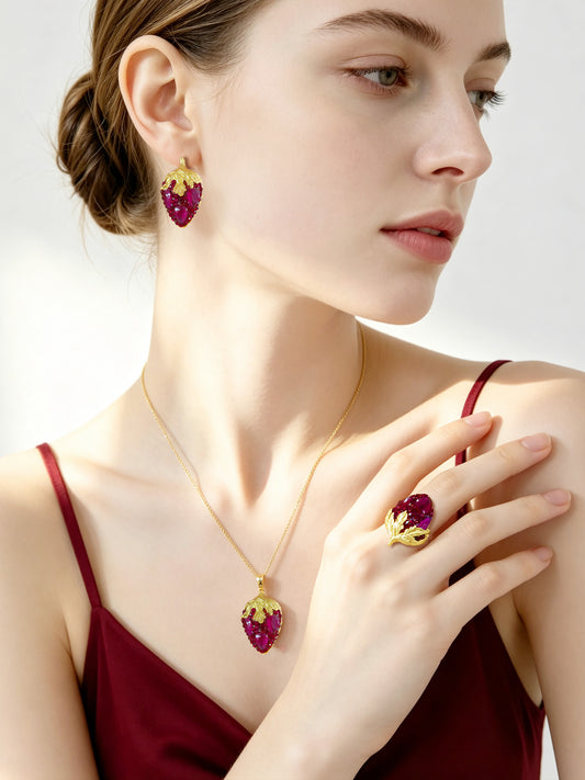 S1998S1 Ruby Strawberry jewelry set