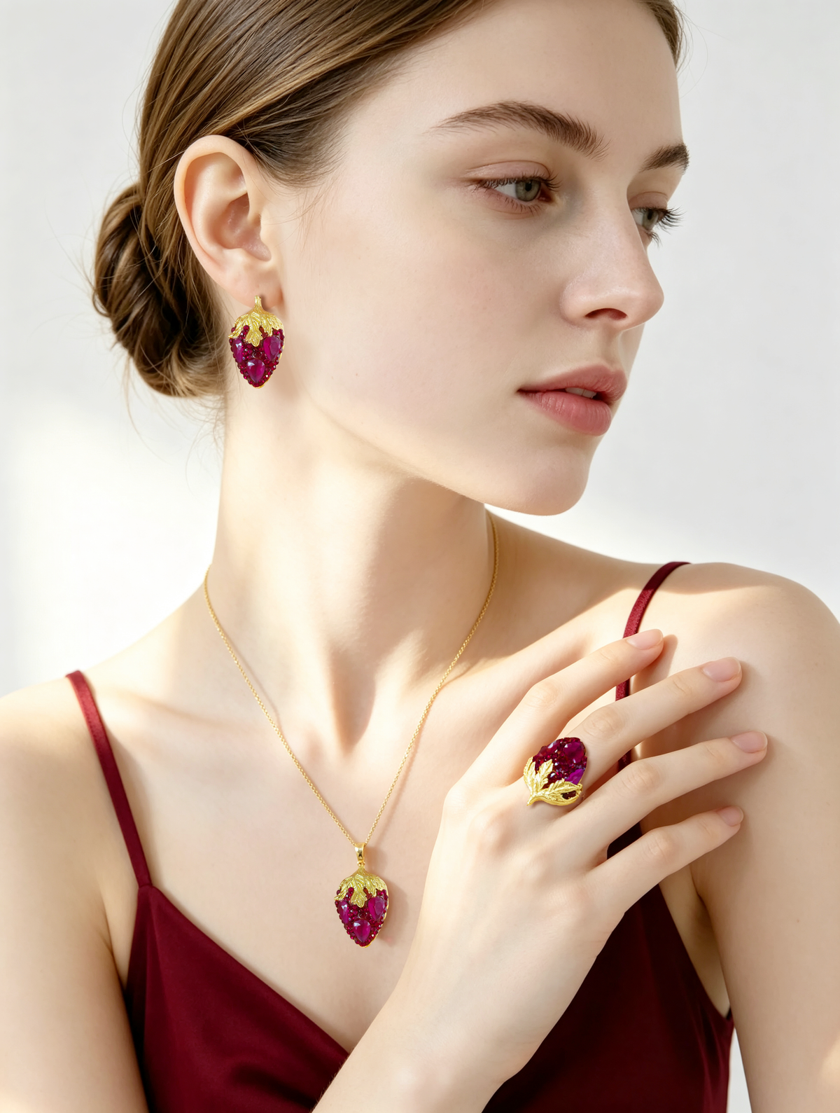 S1998S1 Ruby Strawberry jewelry set