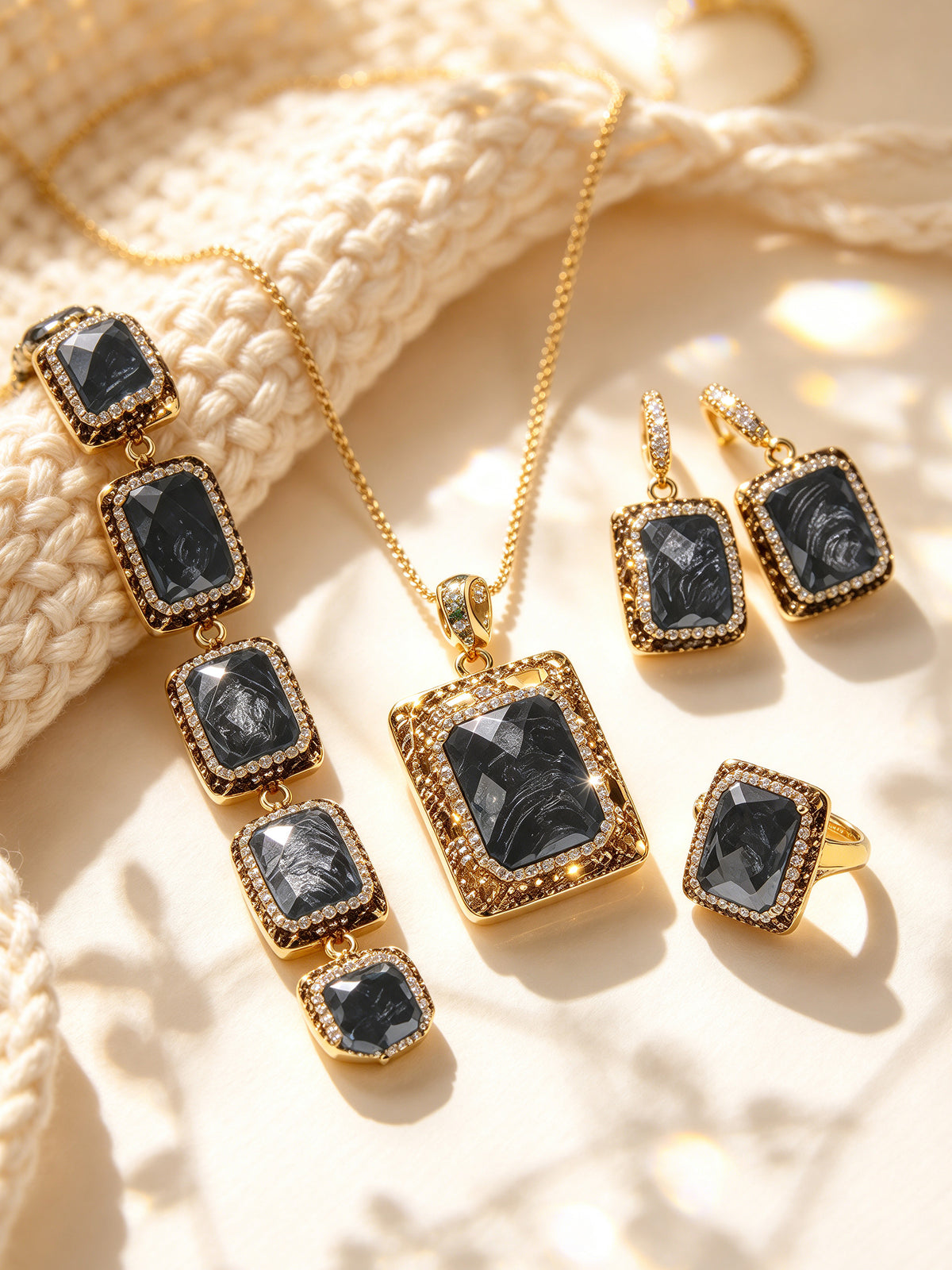S2003S1 Smoky Obsidian jewelry set