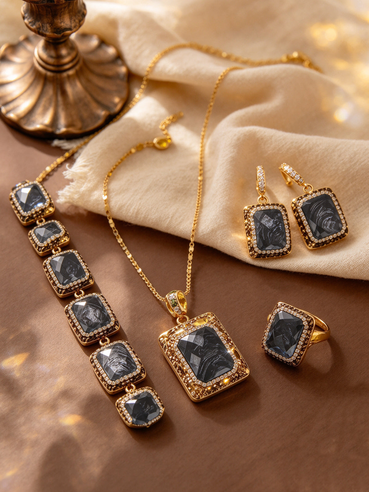 S2003S1 Smoky Obsidian jewelry set