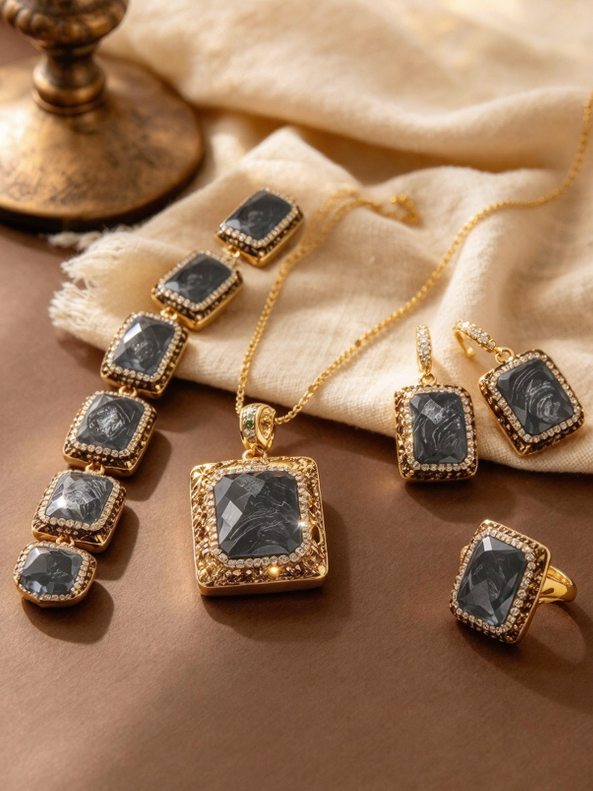 S2003S1 Smoky Obsidian jewelry set