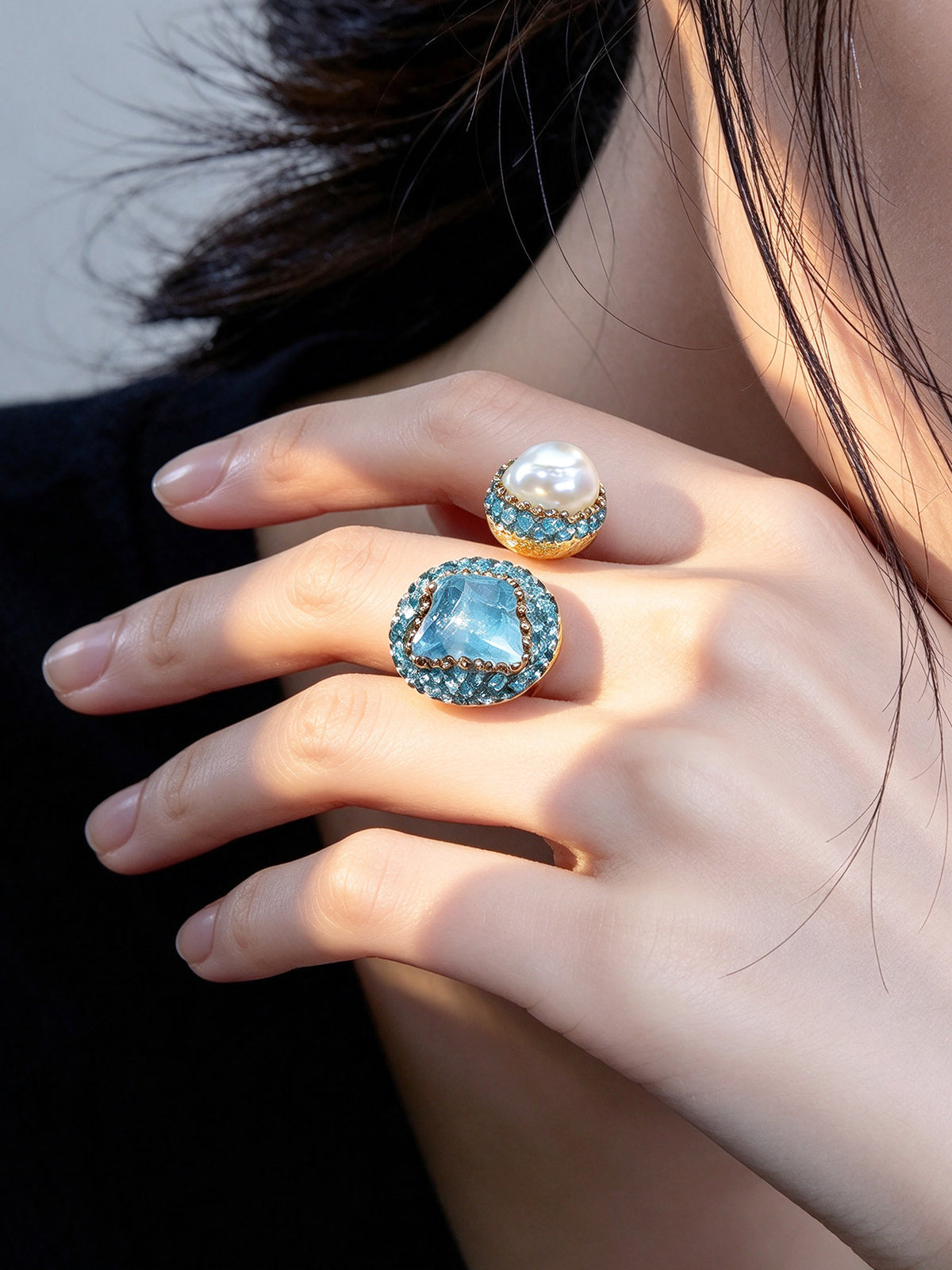S2051R1 Aqua Pearl Duo ring