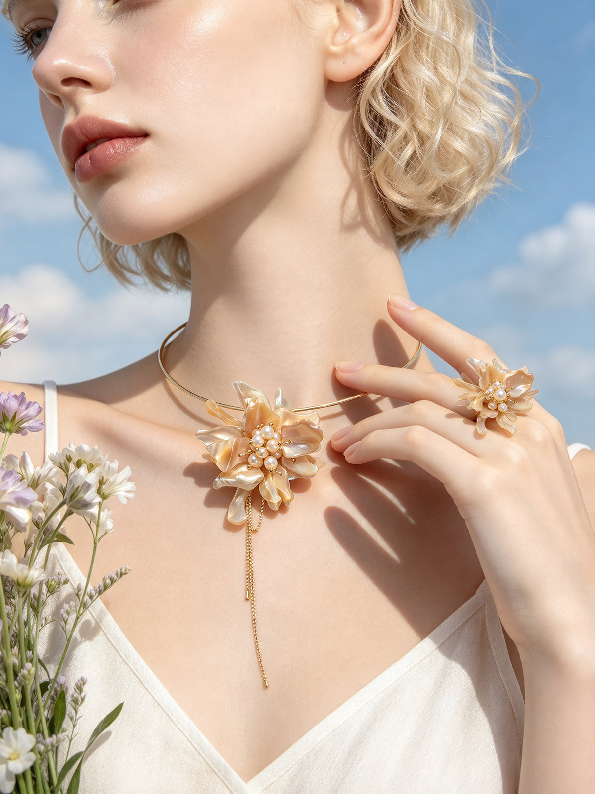 S2145R1 Pearl Chrysanthemum ring