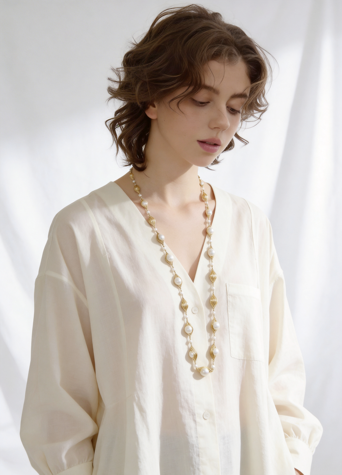 S2410N1 Golden Pod Pearl necklace