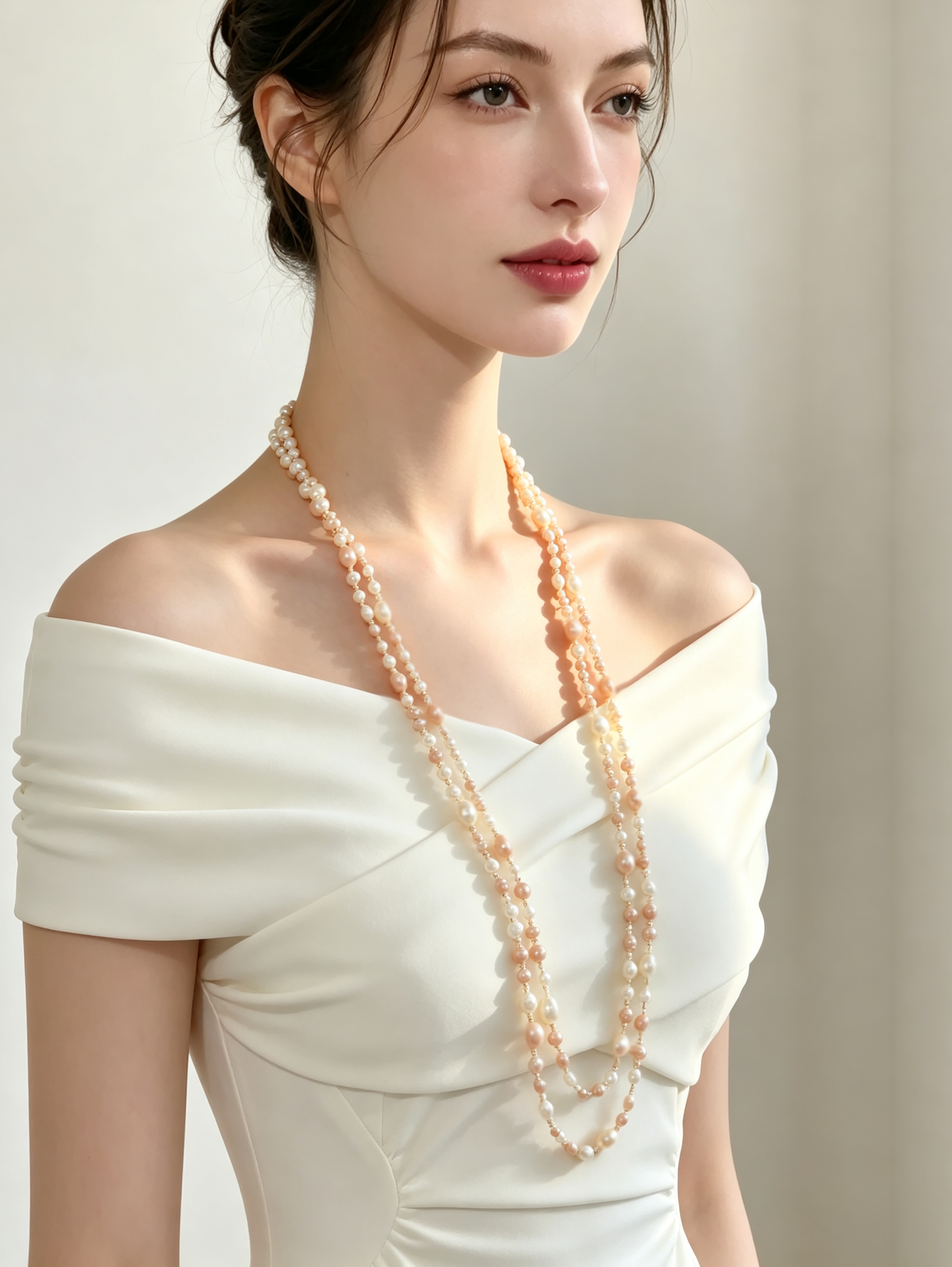 S2516N1 Blush Freshwater Pearl rope necklace