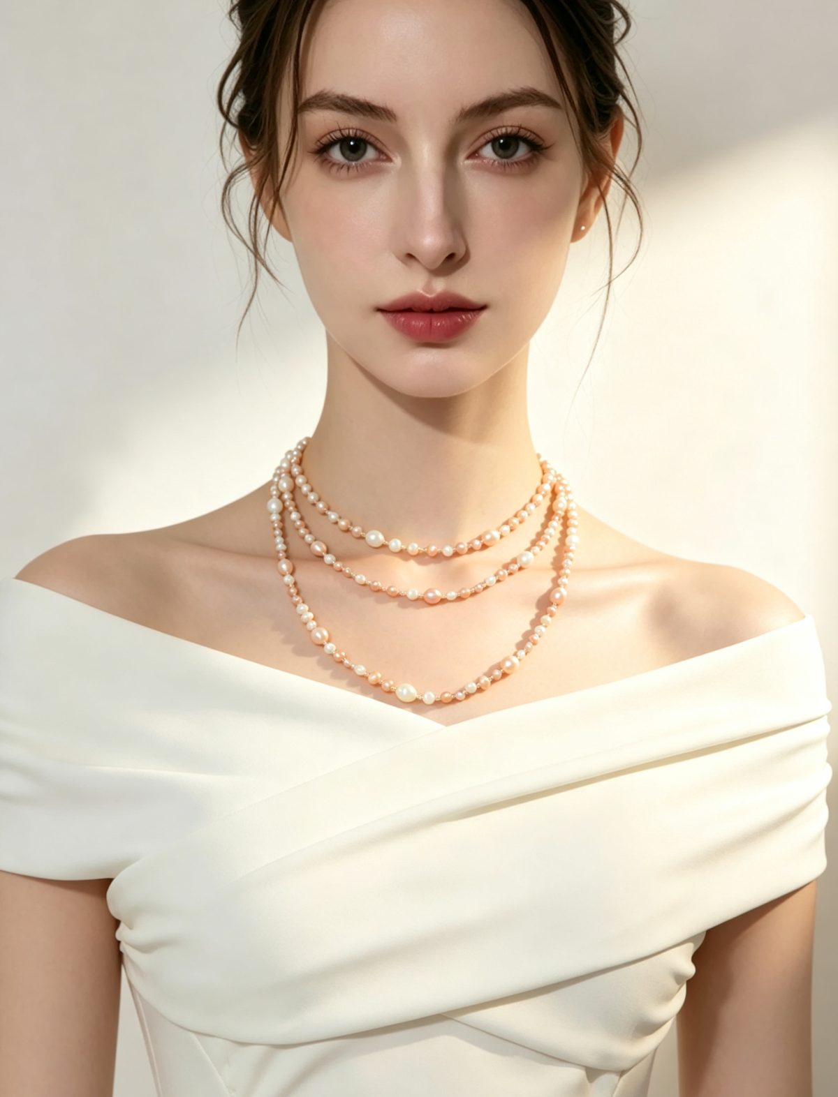 S2516N1 Blush Freshwater Pearl rope necklace