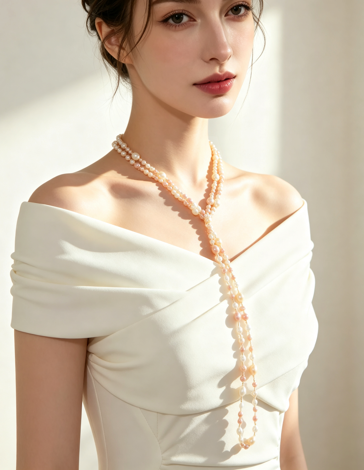 S2516N1 Blush Freshwater Pearl rope necklace