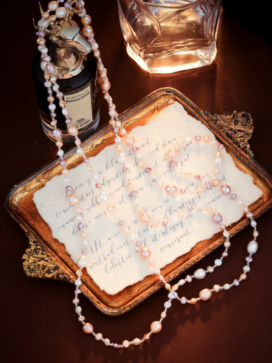 S2516N1 Blush Freshwater Pearl rope necklace