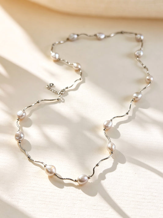 S2672N1 Silver Ripple Pearl necklace
