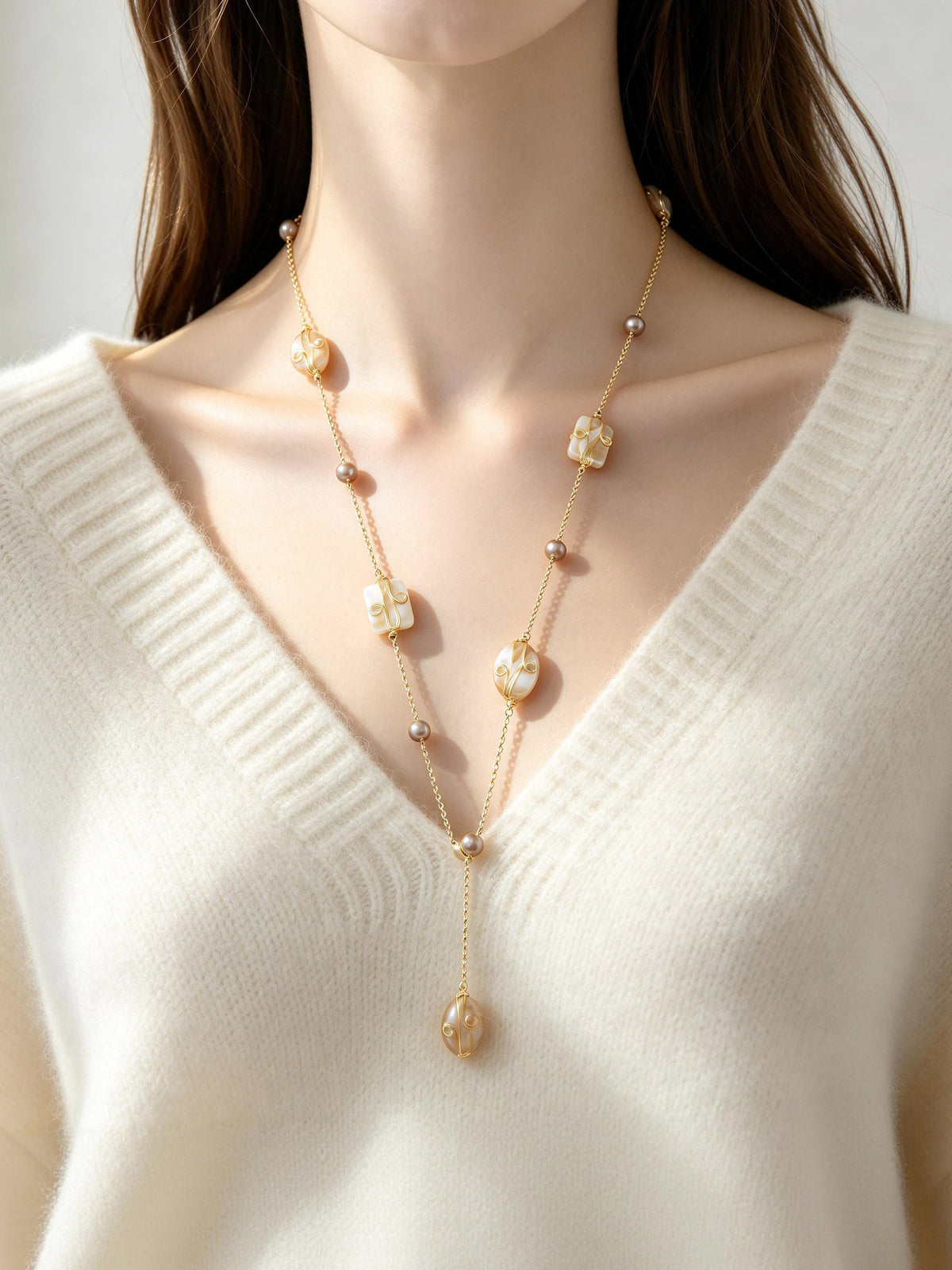 S2846N1 Blush Shell Lariat necklace