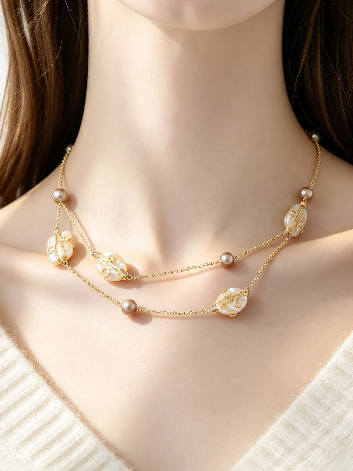 S2846N1 Blush Shell Lariat necklace