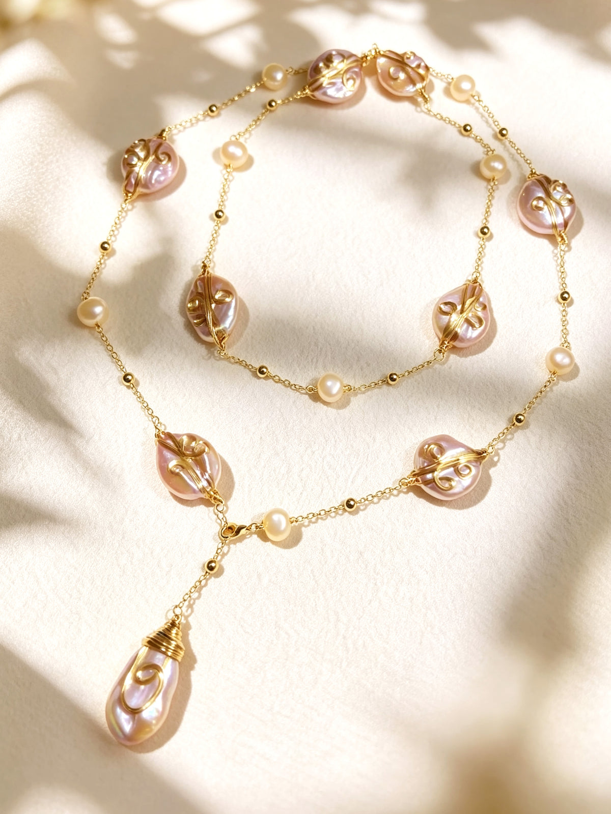 S2846N1 Blush Shell Lariat necklace