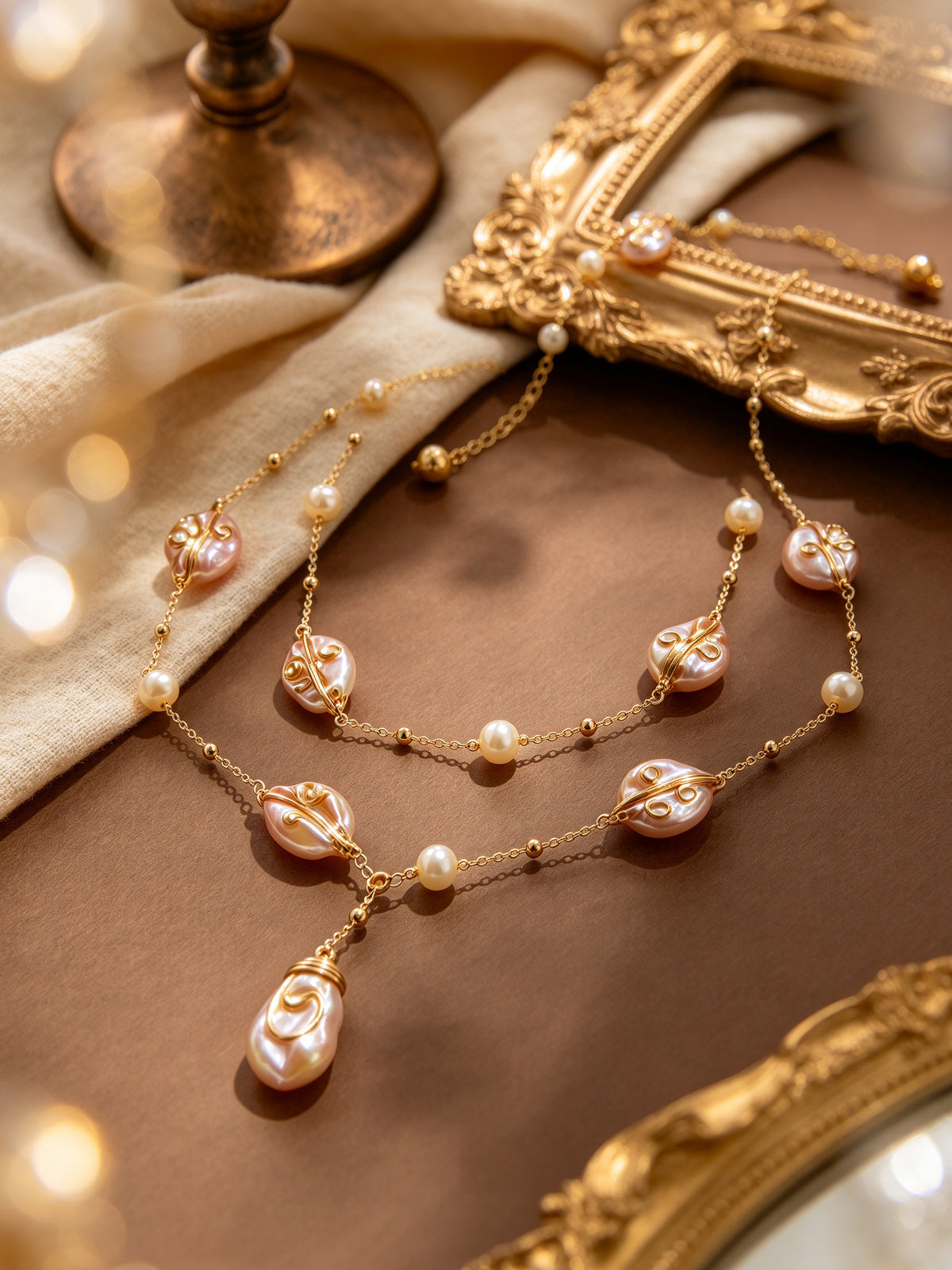 S2846N1 Blush Shell Lariat necklace