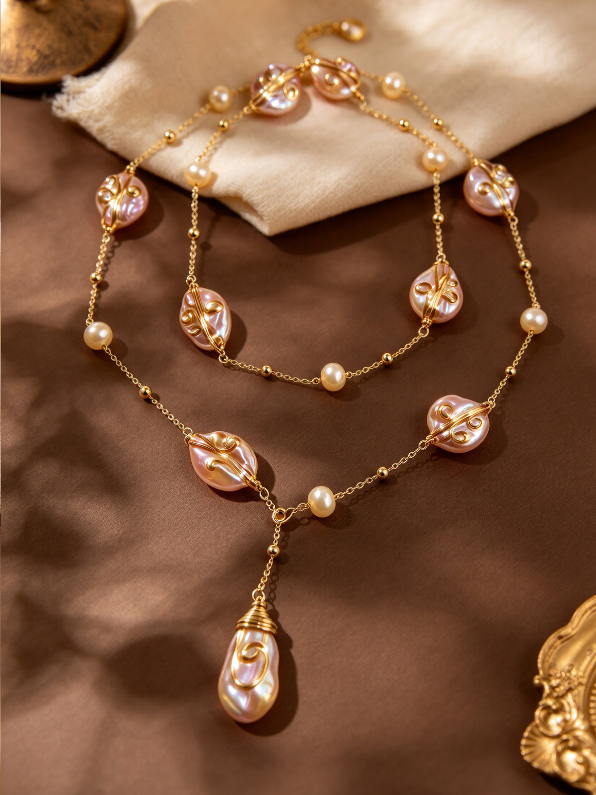 S2846N1 Blush Shell Lariat necklace
