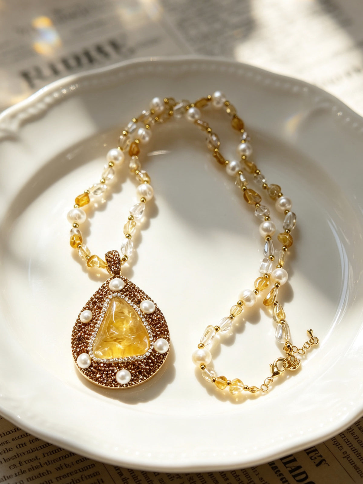 S3021N1 Citrine Teardrop necklace