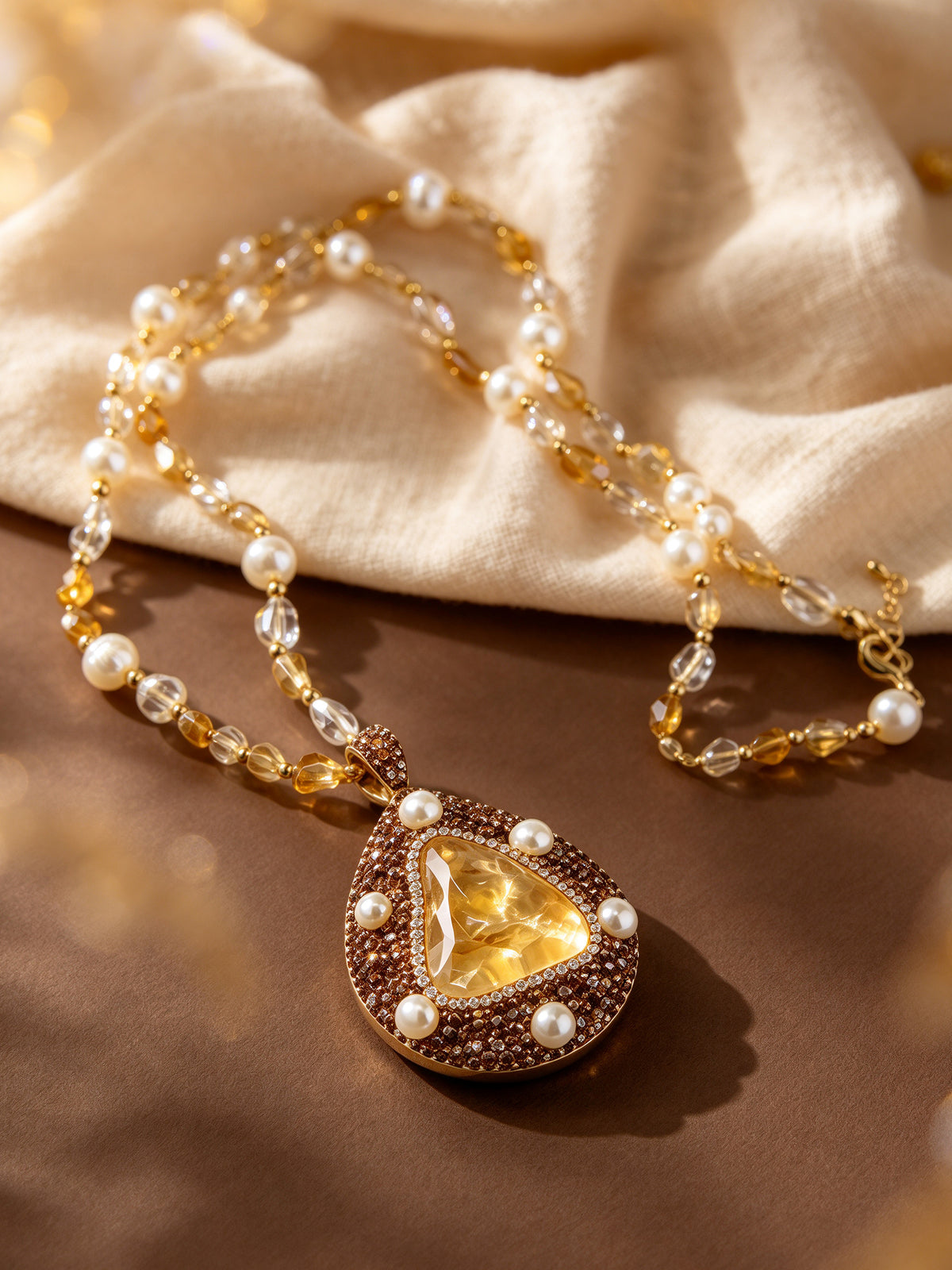 S3021N1 Citrine Teardrop necklace