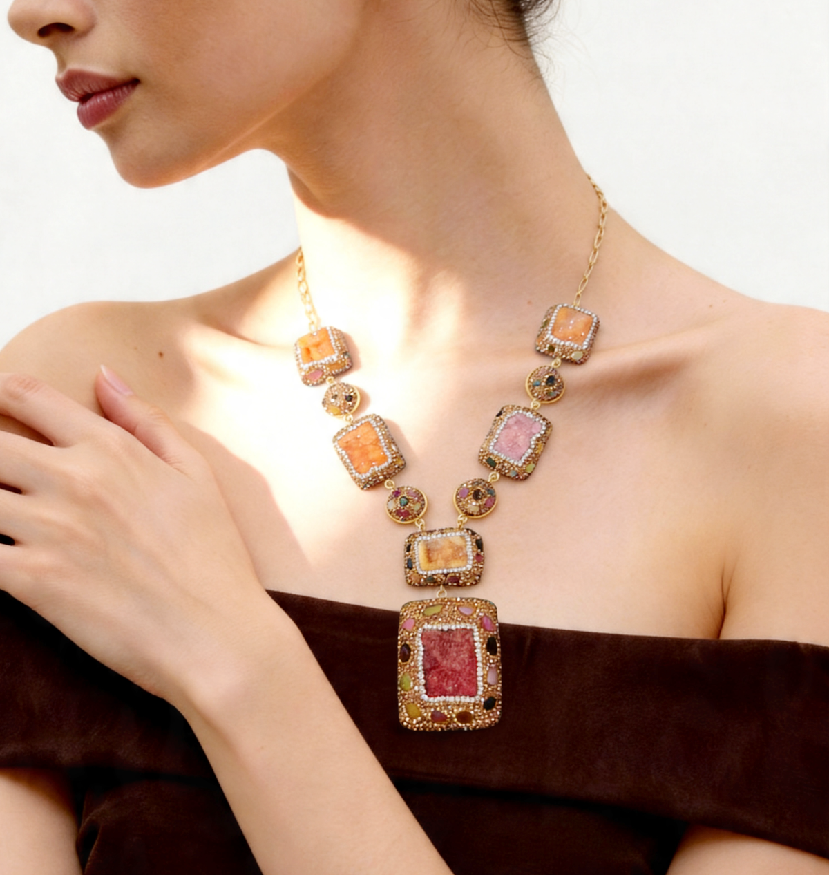 S3040N1 Sunset Druzy necklace