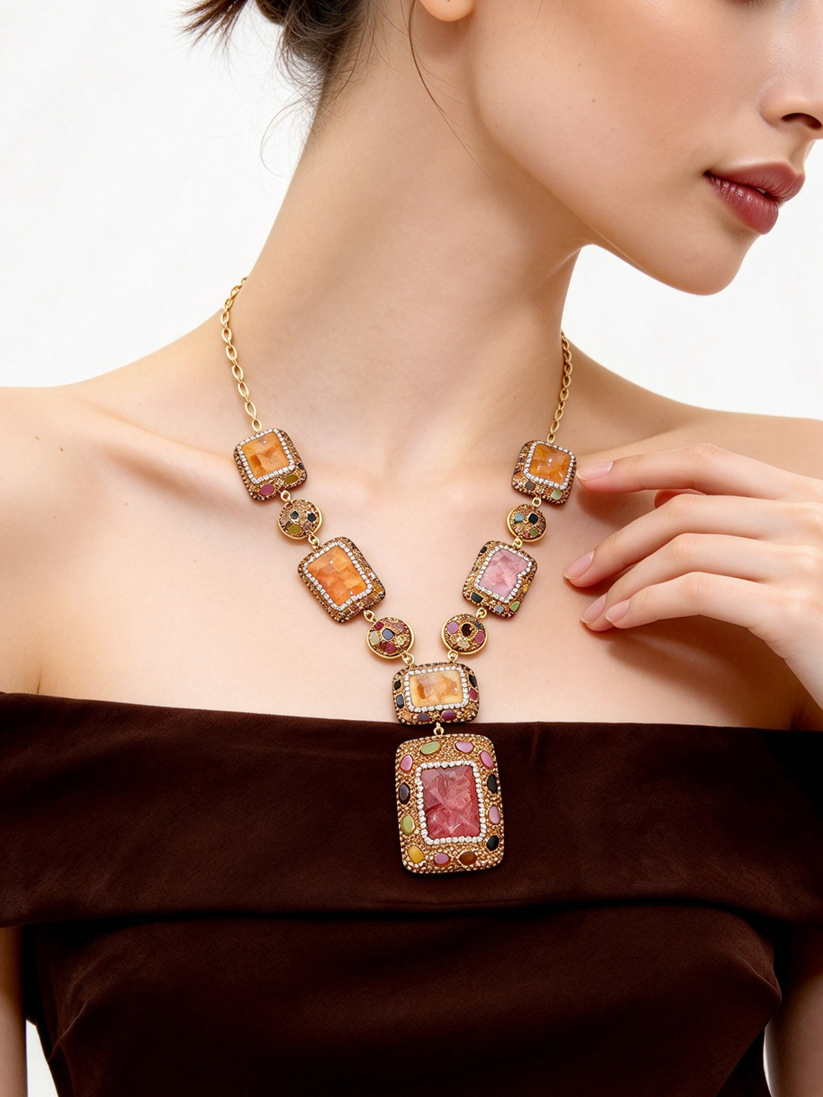 S3040N1 Sunset Druzy necklace