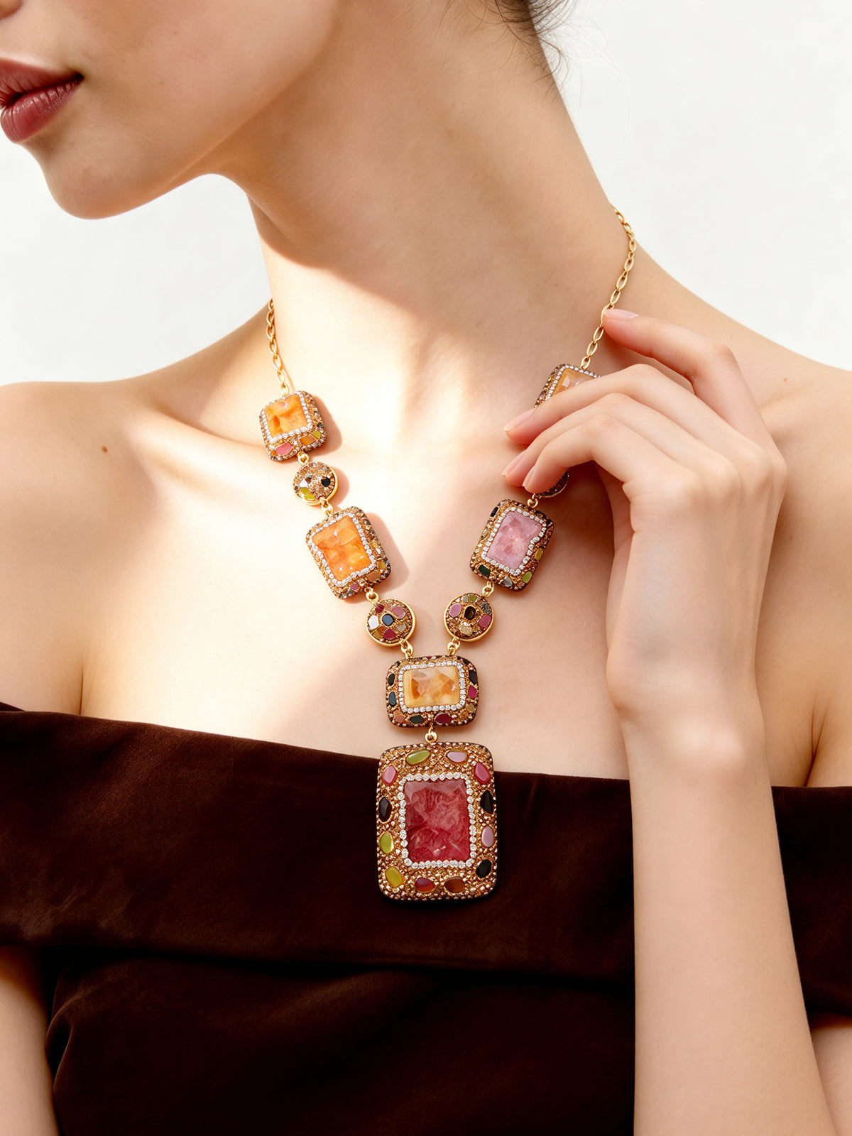 S3040N1 Sunset Druzy necklace
