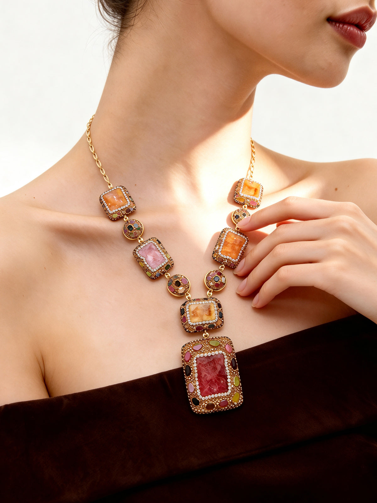 S3040N1 Sunset Druzy necklace
