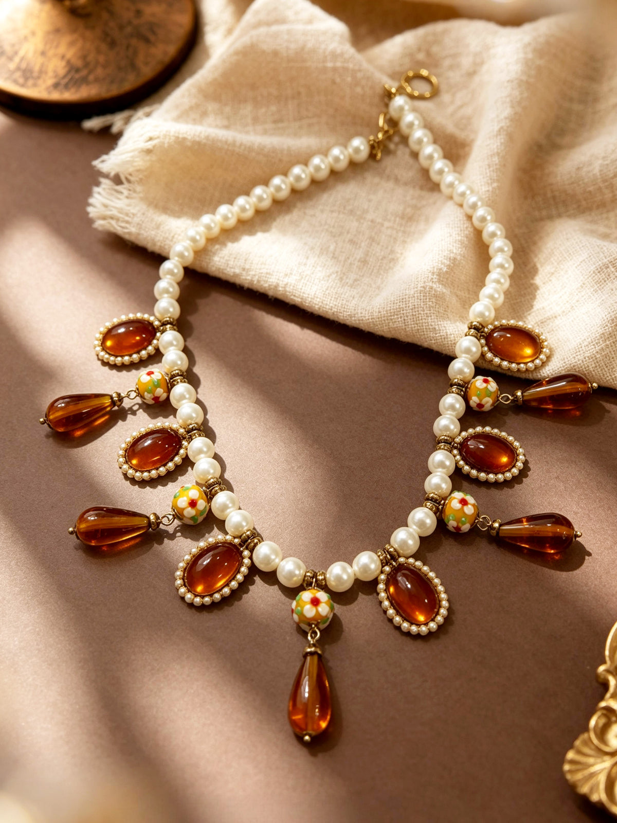 S3044N1 Amber Drop Pearl necklace
