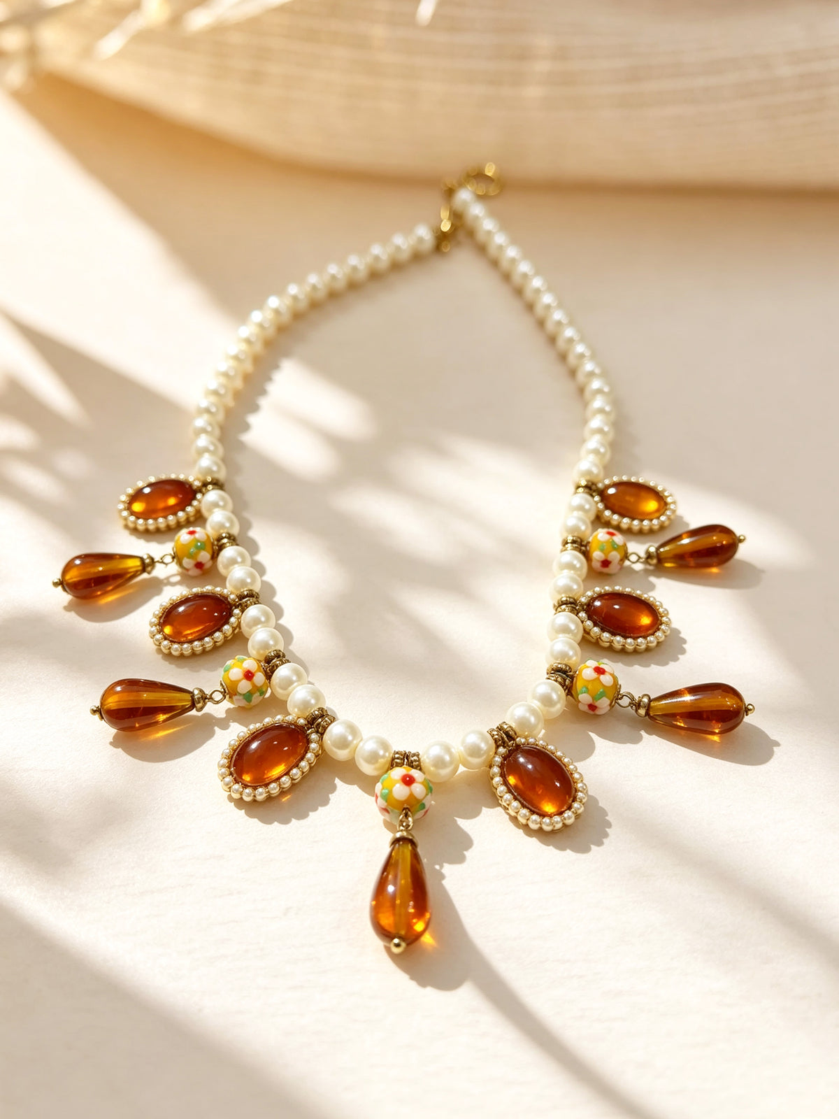S3044N1 Amber Drop Pearl necklace
