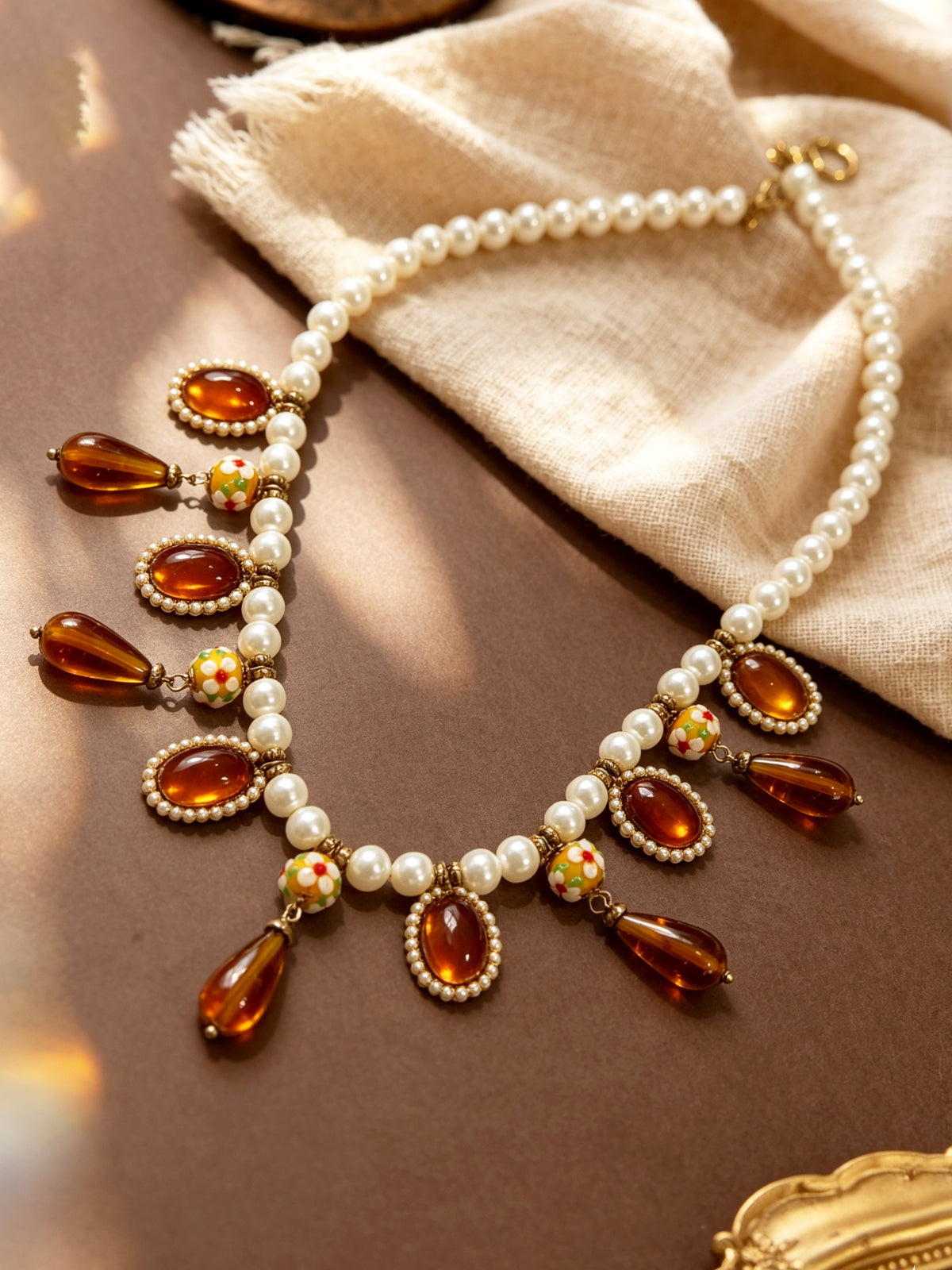 S3044N1 Amber Drop Pearl necklace