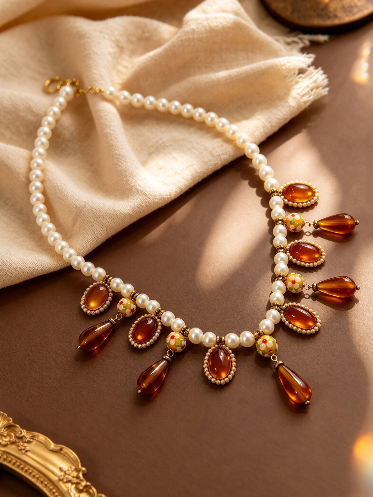 S3044N1 Amber Drop Pearl necklace