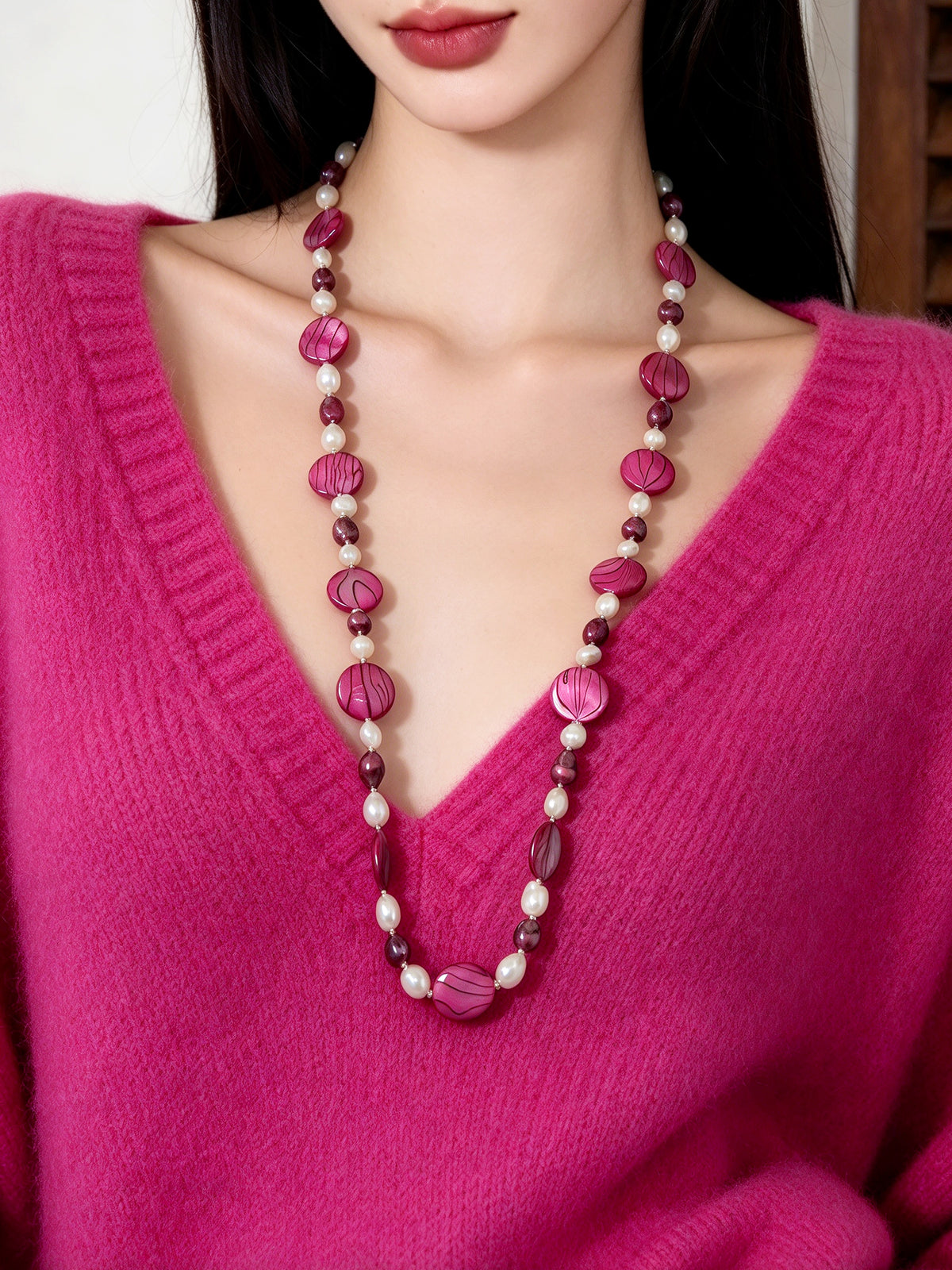 S3051N1 Magenta Shell necklace