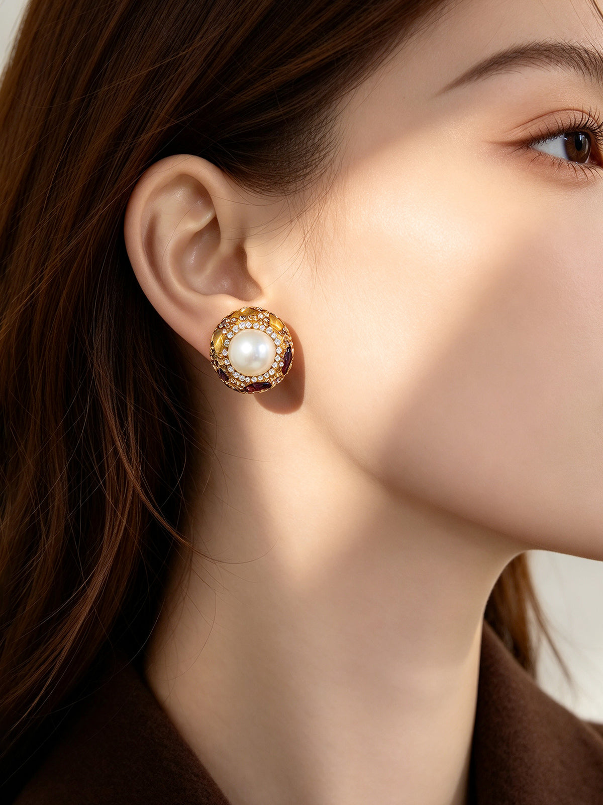 S4697E1 Pearl Tourmaline Dome earrings