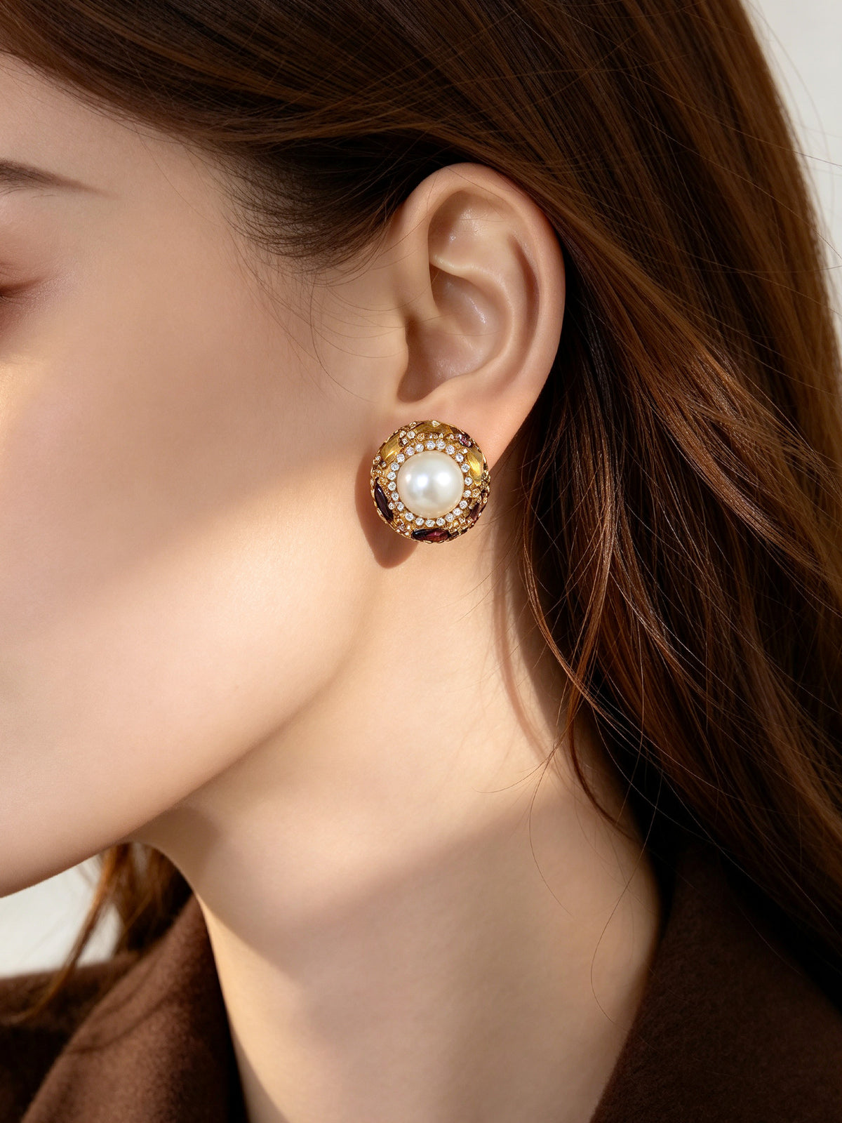S4697E1 Pearl Tourmaline Dome earrings