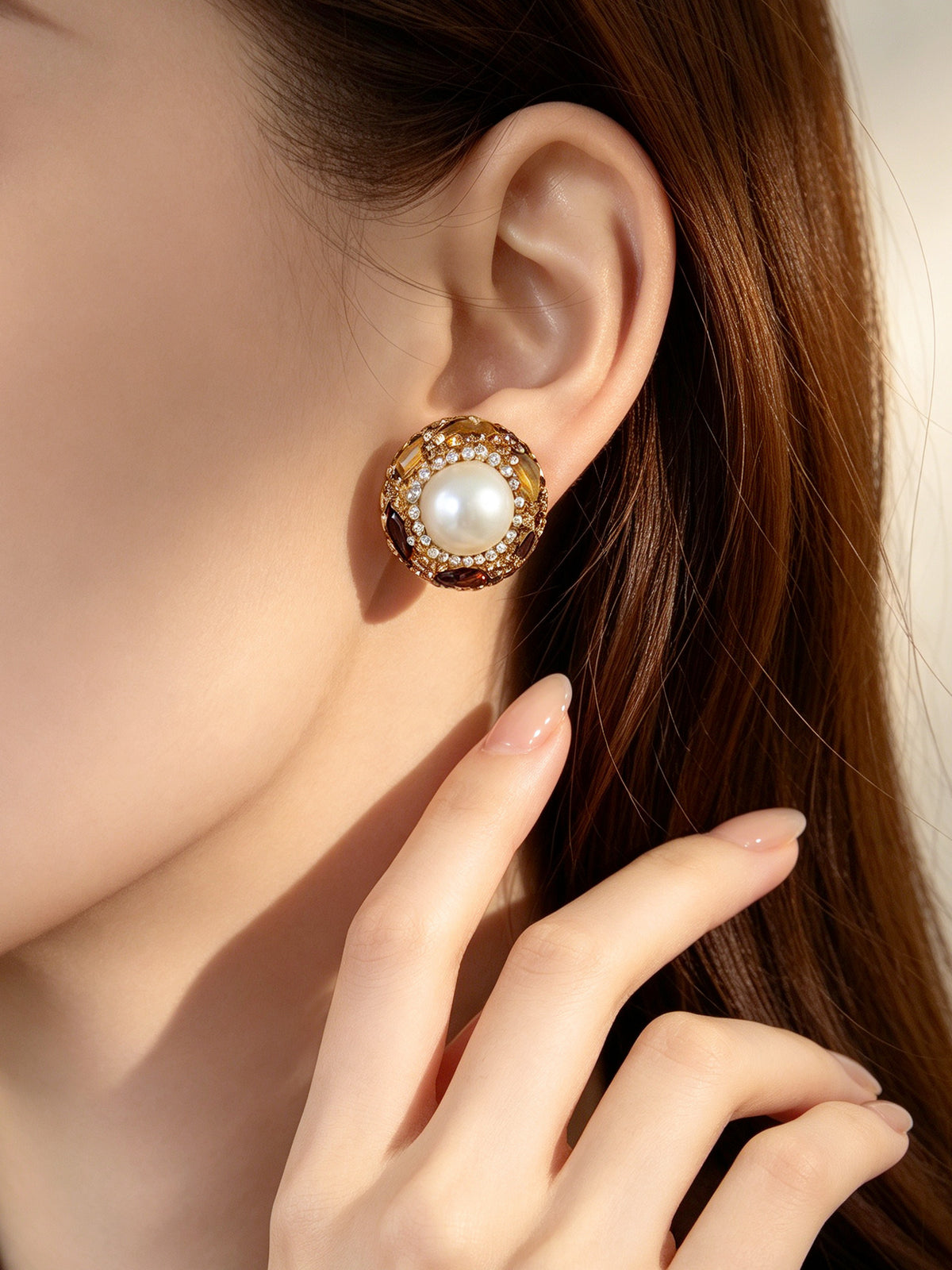 S4697E1 Pearl Tourmaline Dome earrings
