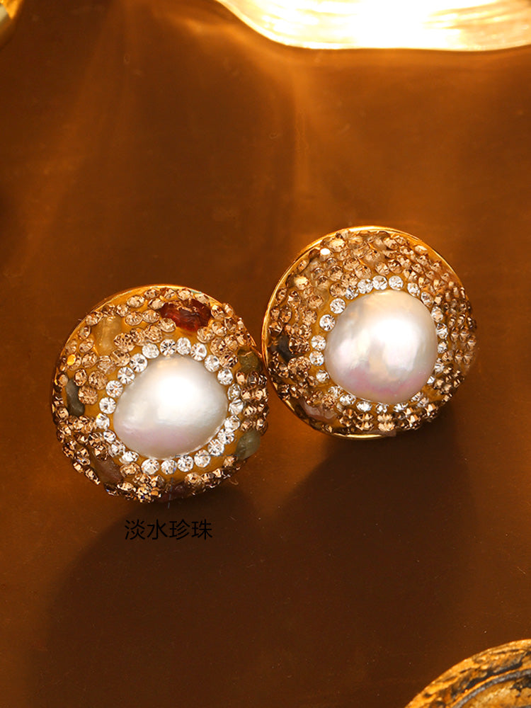 S4697E1 Pearl Tourmaline Dome earrings