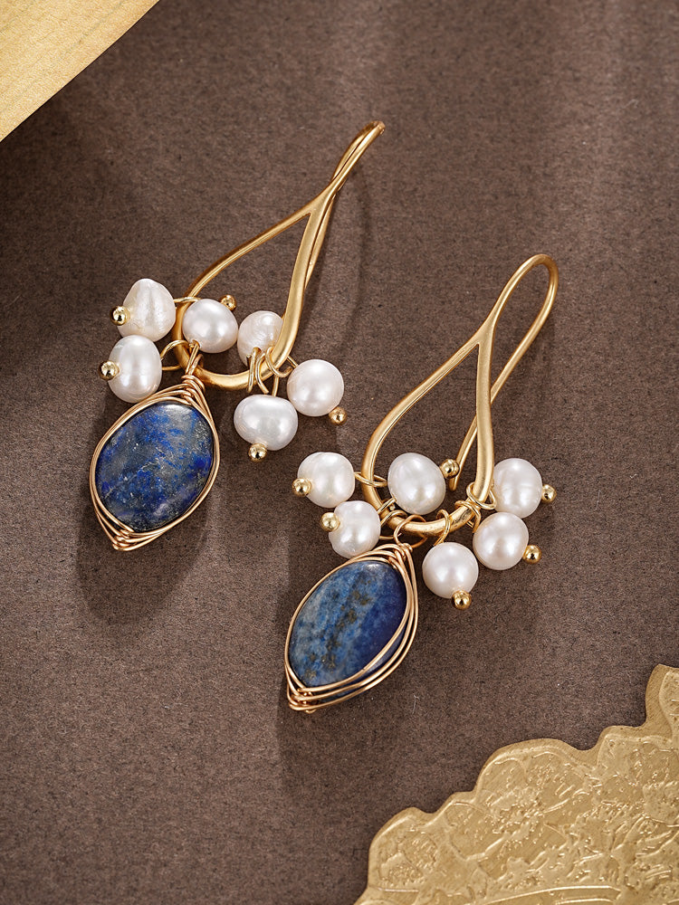 S5000E1 Lapis Pearl Cluster earrings