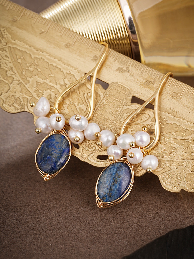 S5000E1 Lapis Pearl Cluster earrings