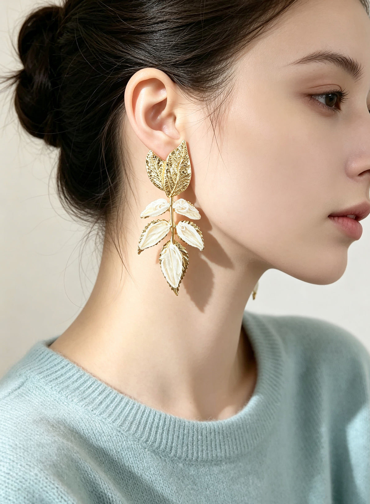 S5182E1 Mismatched Leaf earrings