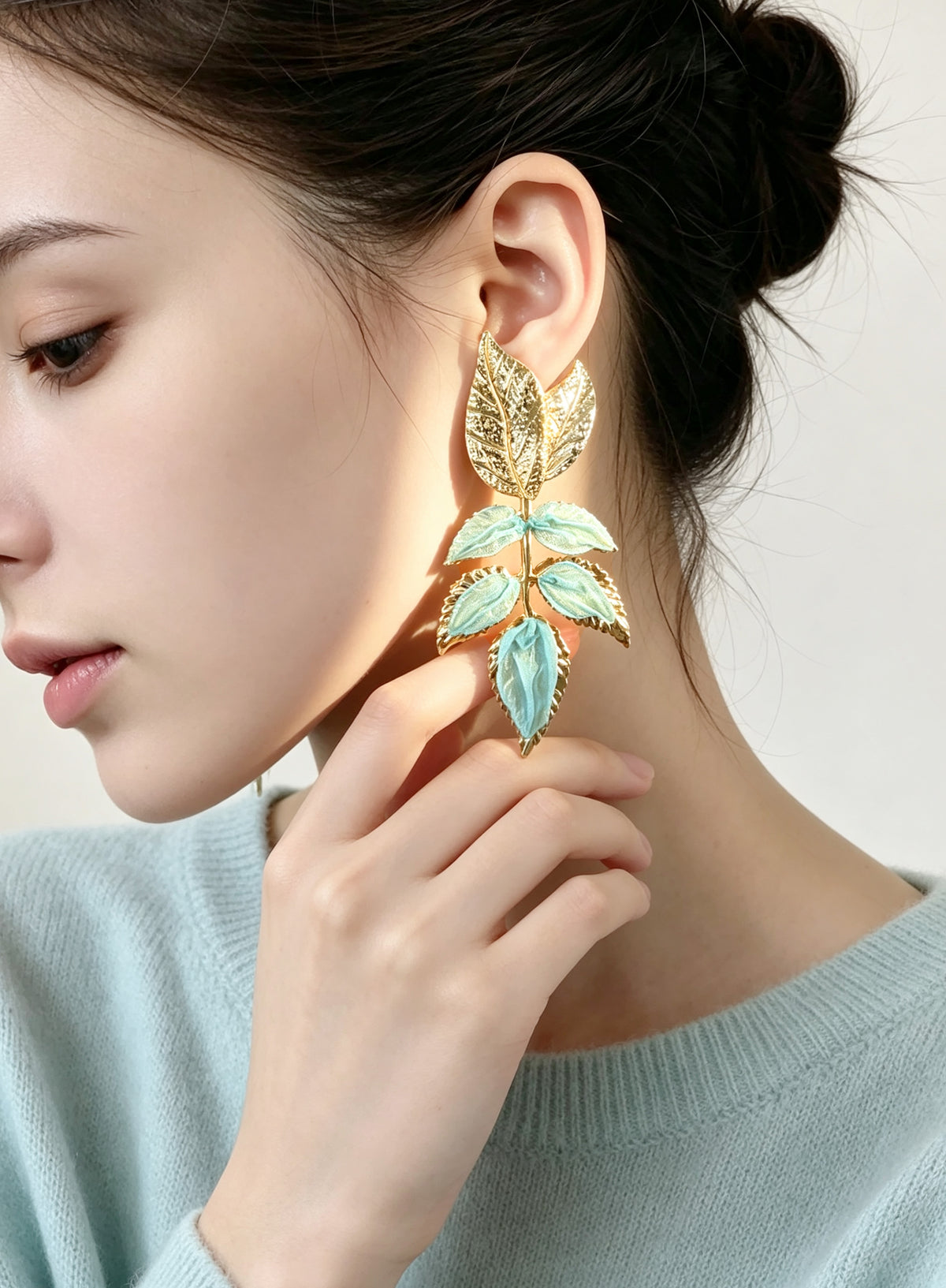 S5182E1 Mismatched Leaf earrings