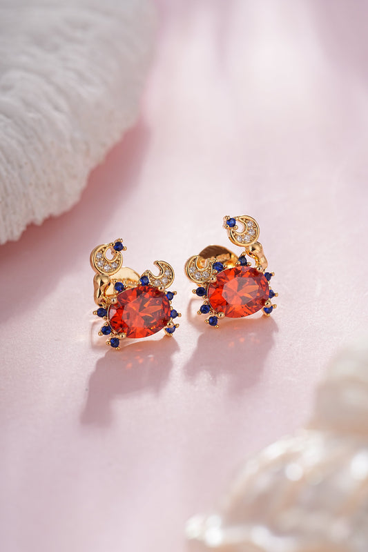 S5028E1 Earrings Stud Ear Accessories Golden Crimson Crab