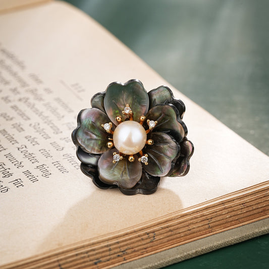 S2181R1  adjustable one-size-fits-all Rings, Elegant Shadow of Ink Flowers